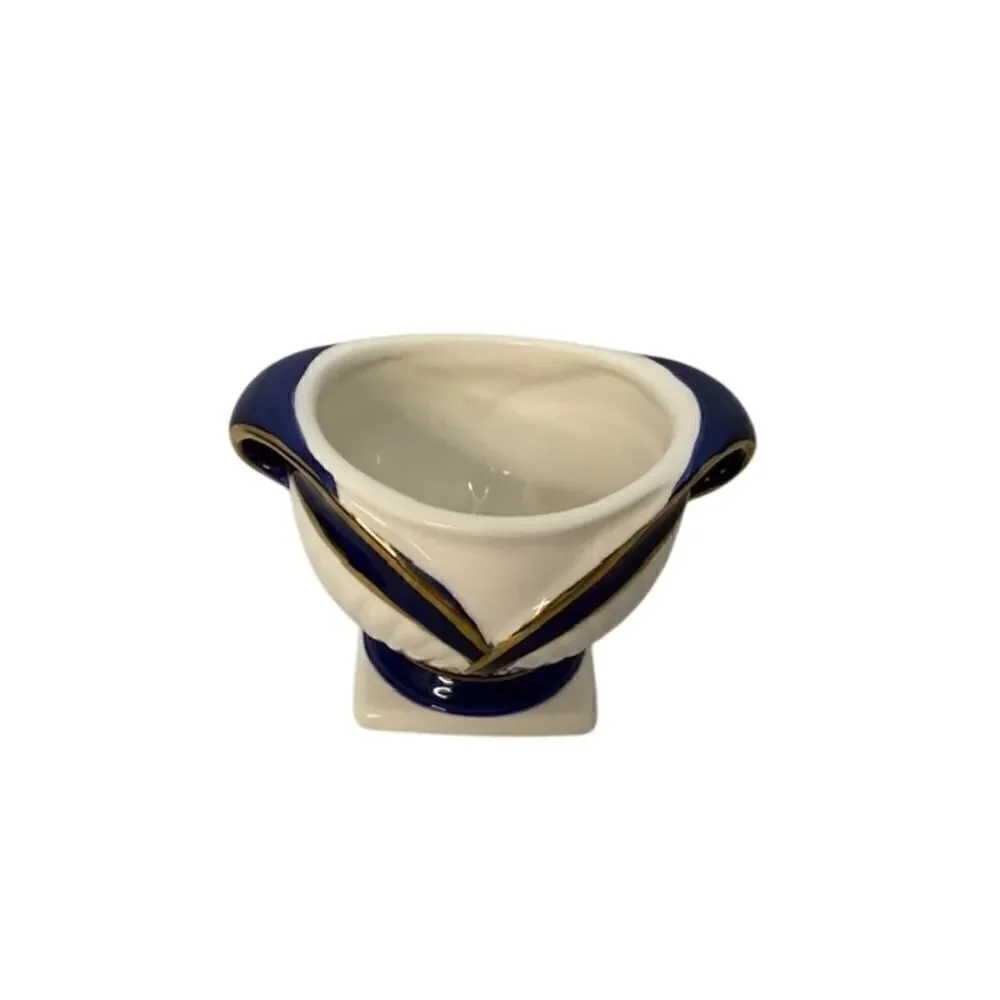 Jakubo Vase Urn White With Blue and Gold 3.25